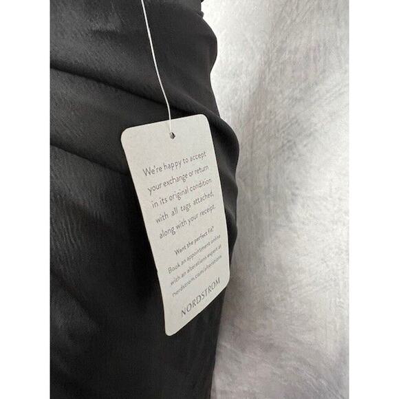 NEW WAYF The Julia Ruched Asymmetric Satin Cocktail DRESS SIZE XL $138 BLACK - Picture 6 of 8